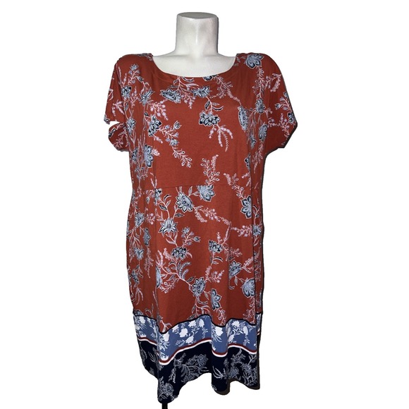 J. Jill Dresses & Skirts - J. Jill Wearever Collection Womens Rust Blue Floral Shift Midi Dress XL Petite
